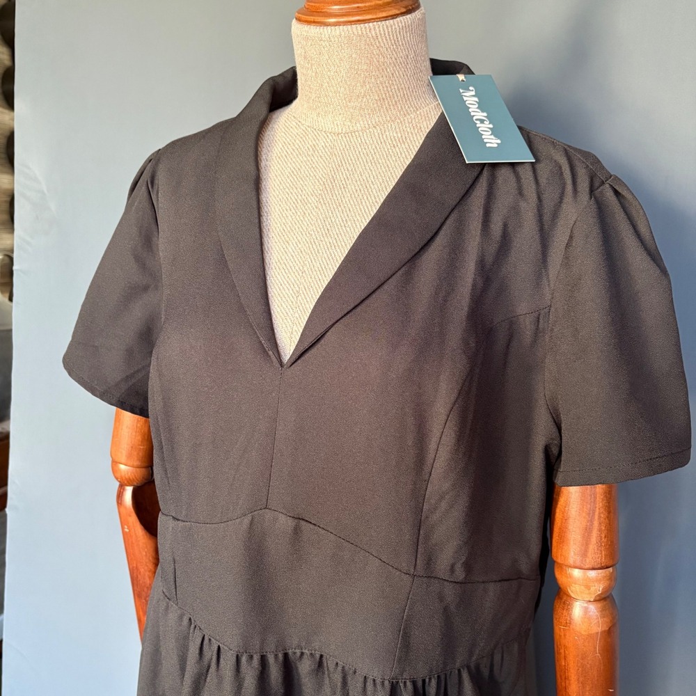 Modcloth Black Collared Fit-and-Flare Midi Dress - Picture 2 of 12